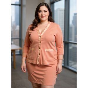 Vintage 80s Escada Preppy Peach Wool Button Down Cardigan Sweater 40 Large XL